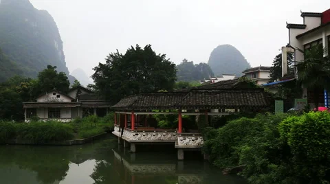 Pan,misty mountain,garden,yangshuo Vídeos de archivo 42077115