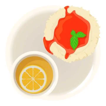 Panna cotta icon isometric vector. Panna cotta with fruit jam and lemon tea cup Stock Illustration