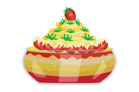 Panna cotta isolated on white background. Sweet dessert with strawberries. Stock Illustration