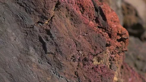 Panning 4k close-up shot of volcanic rock. Timanfaya, Lanzarote. Video stock 154553523