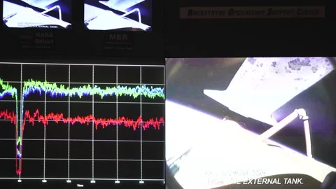 Panning 80s space shuttle mission control console Video stock 196743500