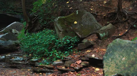 Panning across base of Ohio Waterfall Stock Footage 54563496
