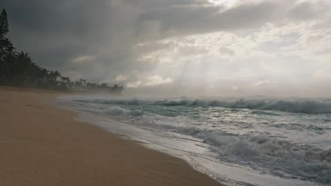 Panning Across Beautiful Beach with Dramatic Sky 4K Stock Footage 267048657