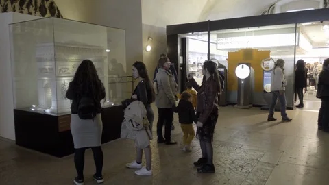 Panning across interior Arc de Triomphe - tourists walking - Paris France 4K  Stock Footage 93814359
