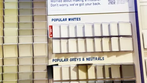 Panning Across Paint Sample Wall in Hardware Store Stock Footage 319742808