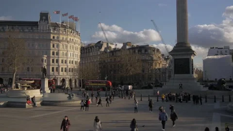 Panning Across Trafalgar Square Stock Footage 145566576