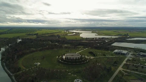 Panning aerial of The Armed Forces Memorial at the Arboretum, drone aerial 4K Stock Footage 101213477