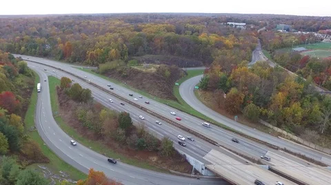 Panning aerial view of Interstate highway 476 Blue Route in Radnor Township Stock Footage 81970470