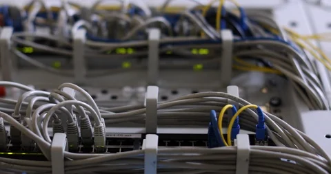 Panning Along The Server Racks In High Tech Internet Data Center Room. Stock Footage 117630948