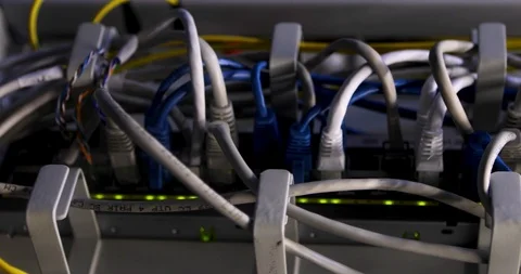 Panning Along The Server Racks In High Tech Internet Data Center Room. Stock-Footage 117630974