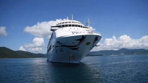 Panning around the bow of the Pacific Dawn Cruise ship Stock Footage 104889033