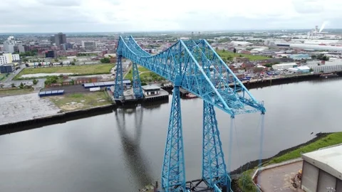 Panning Around River Tees Middlesbrough Transporter Bridge Stock Footage 196108363