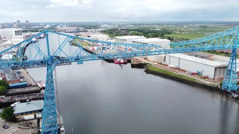 Panning Around River Tees Middlesbrough Transporter Bridge Stock Footage 196110587