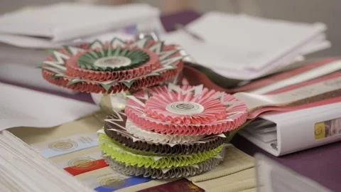 Panning award ribbons Stock Footage 263980778