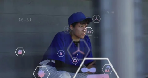 Panning barrier clearing, baseball player lifting head, analyzing performance Stock Footage 312843535