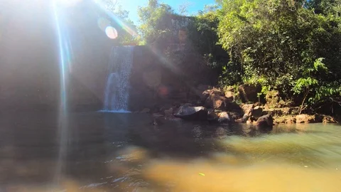 Panning up of beautiful waterfall, Chapada dos Guimarães. Stock Footage 115092041