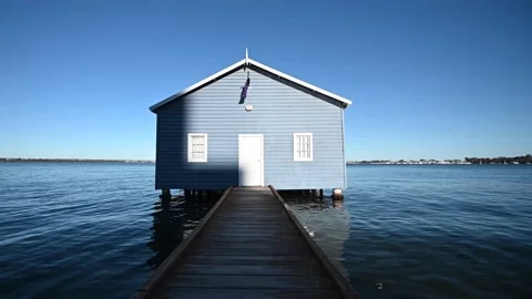 Panning to the Blue Boat House in Perth Western Australia Stock Footage 134995708
