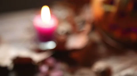Panning from blurred staging of halloween set Stock-Footage 55845904