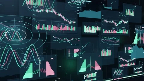 Panning camera causing data panels sliding and updating plots for monitoring on Stock-Footage 337505026