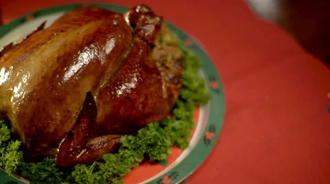 Panning Camera over Roasted Chicken Stock Footage 43337647