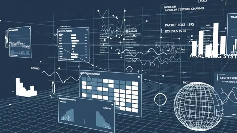 Panning camera revealing dashboard cluster updating heatmap and sliding panels Stock Footage 337505073
