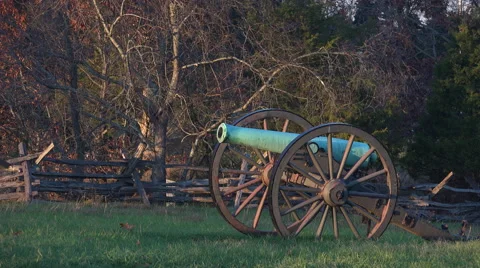 Panning of Cannon in a Field Stock Footage 56738092