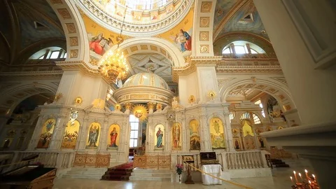 Panning of ceiling of orthodox the Cathedral of the Redeemer Stock Footage 76742252