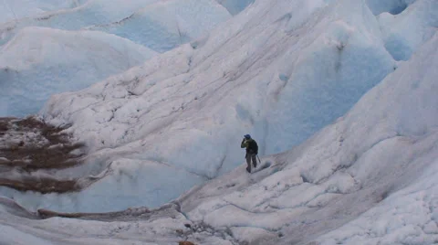 Panning of Climber Walking by Deep Cliff HD Stock Footage 40715893