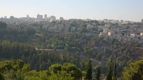 Panning clockwise to the old city of Jerusalem Stock Footage 66419938