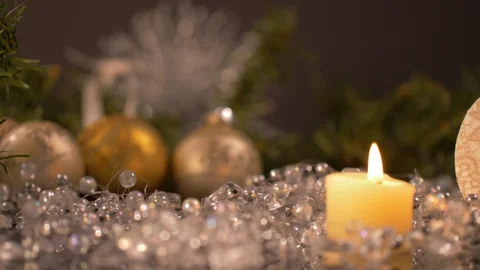 Panning of Close-Up Candle with Jesus Is The Reason Christmas Background. Stock-Footage 128997006