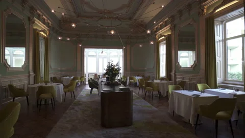 Panning Close-Up Interior Of Beautiful Illuminated Modern Restaurant - Porto, Stock Footage 158903884