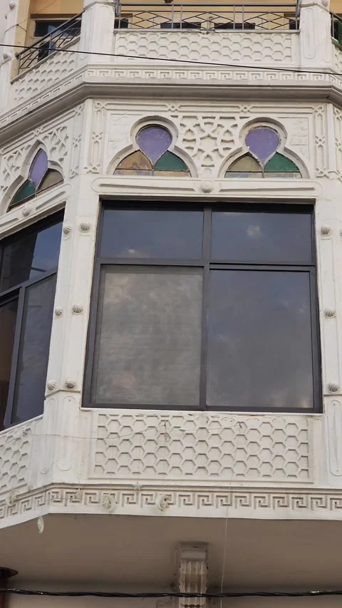 A panning, close-up shot of the oriel window Stock Footage 314247260