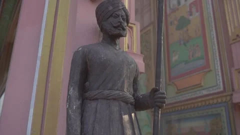 Panning Close Shot of a statue in front of Patrika Gate in Jaipur, Rajasthan Stock Footage 271121403