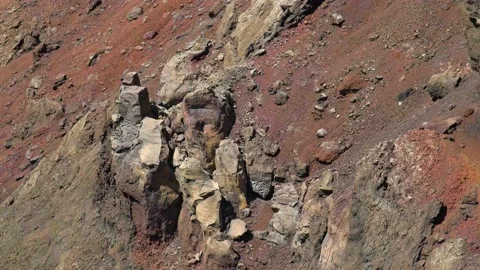 Panning close-up shot of volcanic rock. Timanfaya, Lanzarote. 4k Stock Footage 154553535