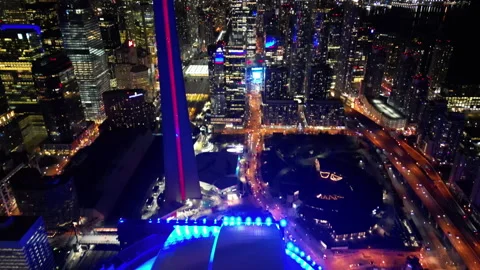 Panning up to CN Tower Nighttime Stock Footage 240646534