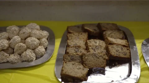 Panning dessert snack table trays Stock Footage 162010169