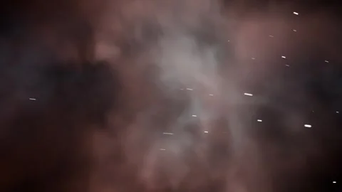 Panning diffuse red-brown nebula in deep space, showing streaking white Vídeos de archivo 346154895