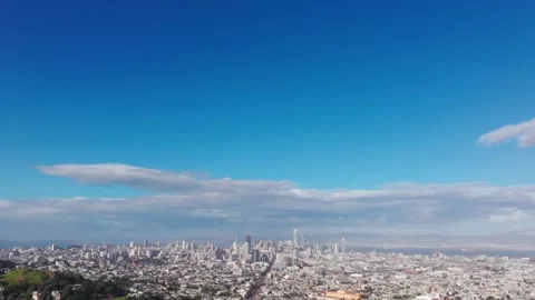 Panning down drone aerial view revealing downtown San Francisco, California Stock Footage 276548468