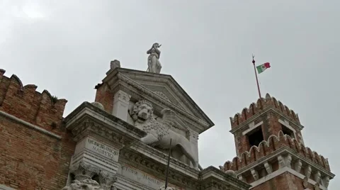 Panning down Venitian Arsenal Stock Footage 56438652