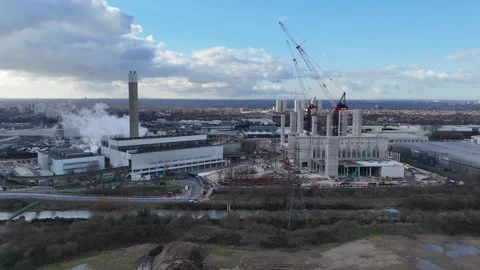 Panning drone aerial Edmonton Solid Waste Incineration Plant Enfield , UK Stock Footage 301759931