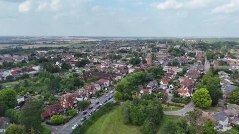 Panning drone aerial Epping Town centre Essex UK Stock Footage 313919094