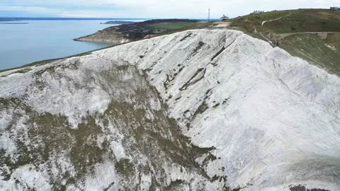 Panning Drone Along Chalk Cliffs at Satchells Bay Isle of Wight Stock Footage 337998363