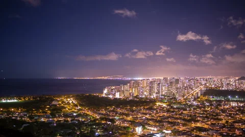 Panning Dynamic Honolulu, Night Time Lapse Cityscape 4k Video stock 54271566