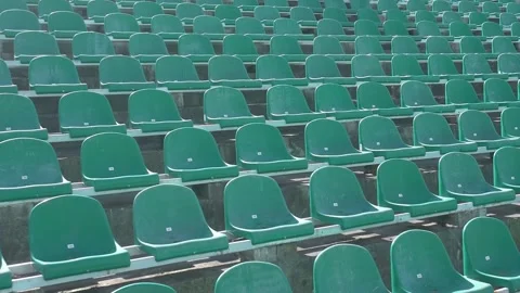 Panning of empty stadium seats, stadium without viewers. Stock Footage 146093665