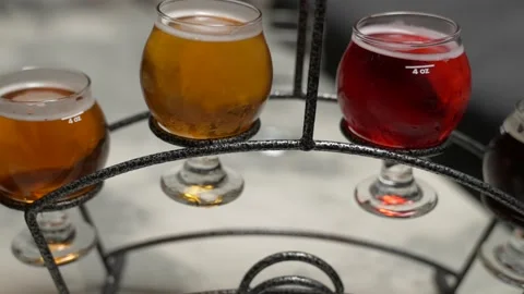 Panning flight of beer sampler Stock Footage 157343210