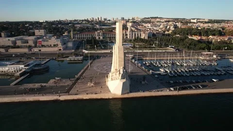 Panning of historical landmark Monuments in Belem, Lisbon, Portugal Stock Footage 221264411