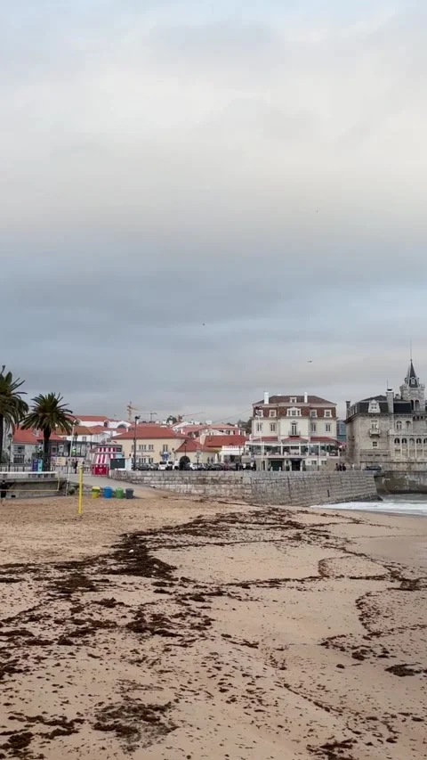 Panning hyperlapse of a windy day at the beach in Cascais, Portugal Stock Footage 302315575