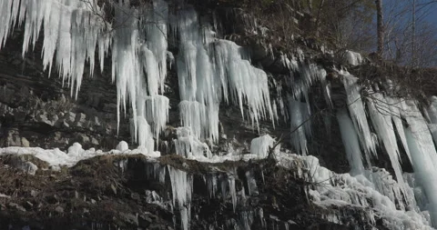 Panning Ice Cicles Shot from Salmon River Falls Canyon in NY Stock Footage 273192082
