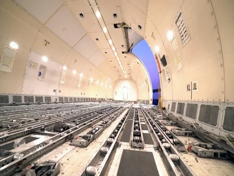 Panning inside empty cargo freighter Video stock 74019751