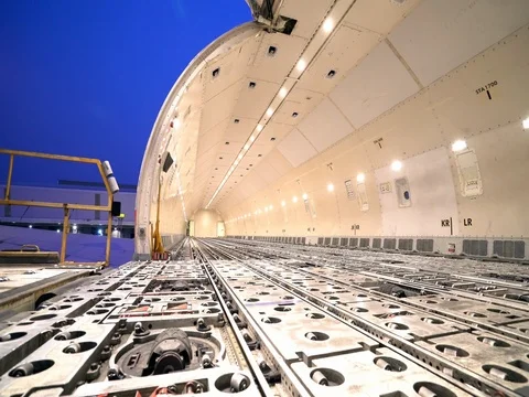 Panning inside empty cargo freighter Video stock 74019837